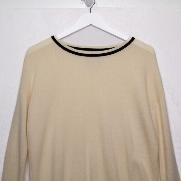 Rachel Zoe 100% Cashmere Crew Neck Sweater Contrast Trim Ivory Quiet Luxury Sz S - Picture 2 of 7